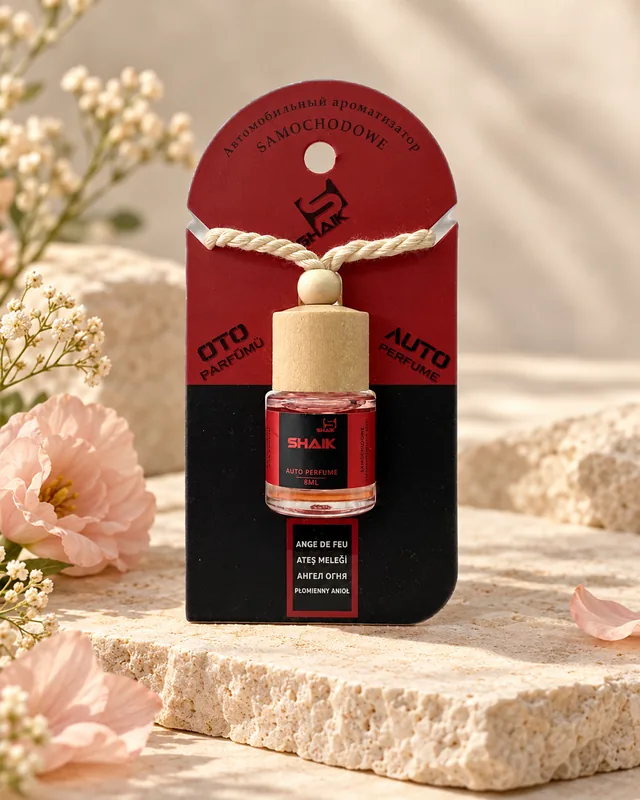 Shaik Ange de Feu Car Diffuser on a stone display