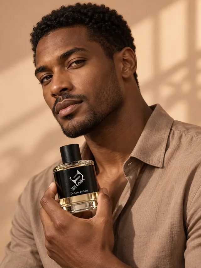 Man holding a Shaik men's perfume with black cap
