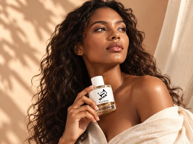 Woman in window light holding a Shaik women's perfume with white cap