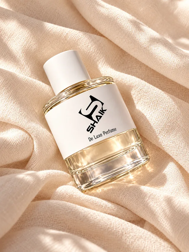 Shaik women's perfume with white cap and label on linen