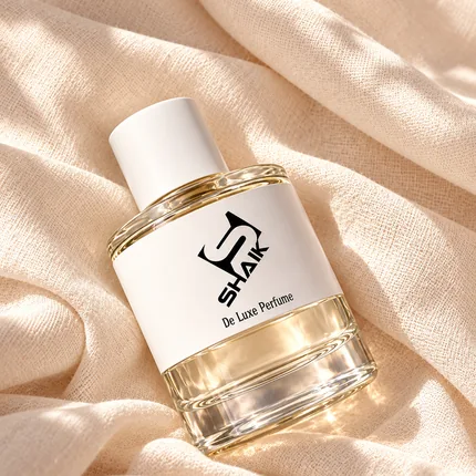 Shaik women's perfume with white cap and label on linen