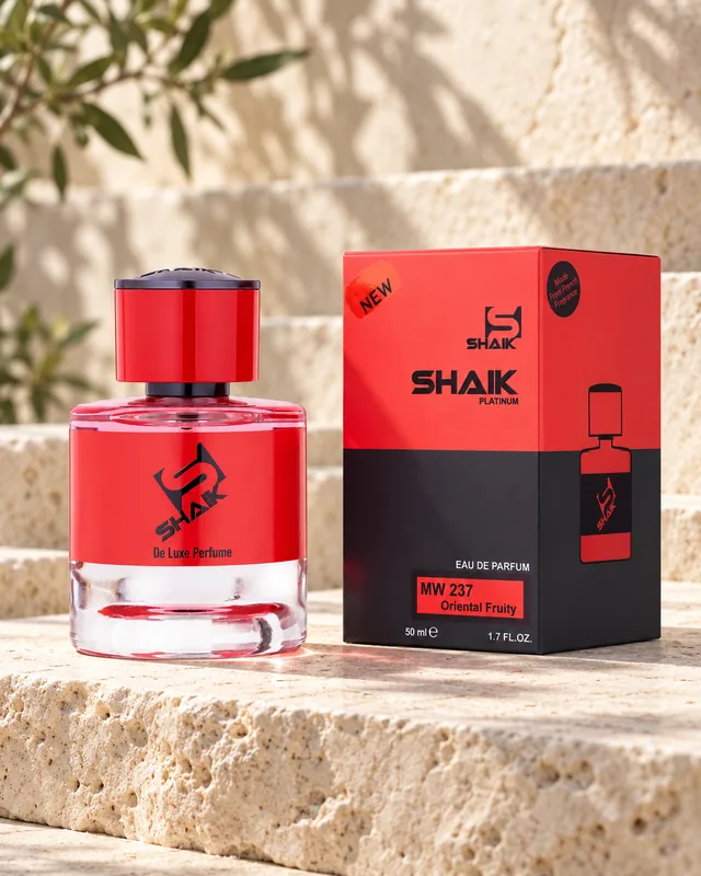 Shaik MW 237 bottle and box beside Shaik Lion Special