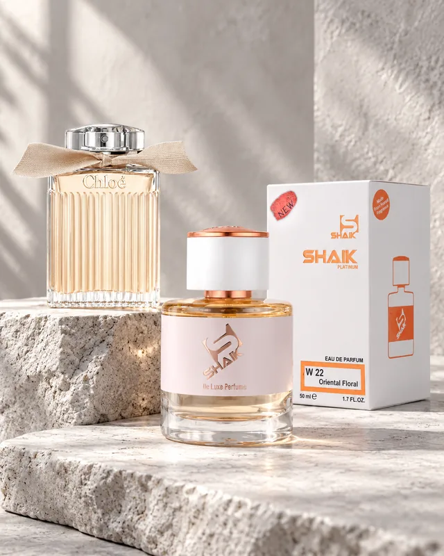 Shaik W 22 bottle and box beside Chloé Eau de Parfum, the fragrance that inspired it