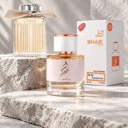 Shaik W 22 bottle and box beside Chloé Eau de Parfum, the fragrance that inspired it