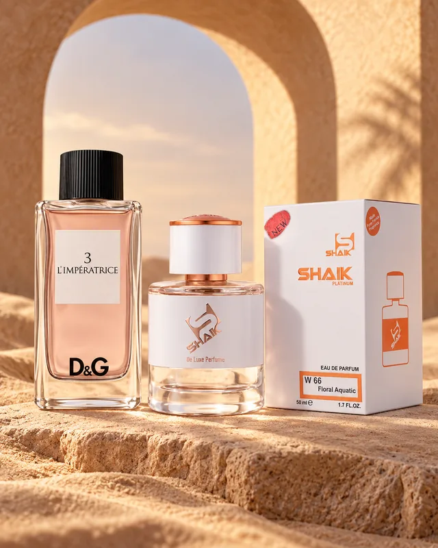 Shaik W 66 bottle and box beside Dolce & Gabbana Anthology L'Impératrice 3, the fragrance that inspired it